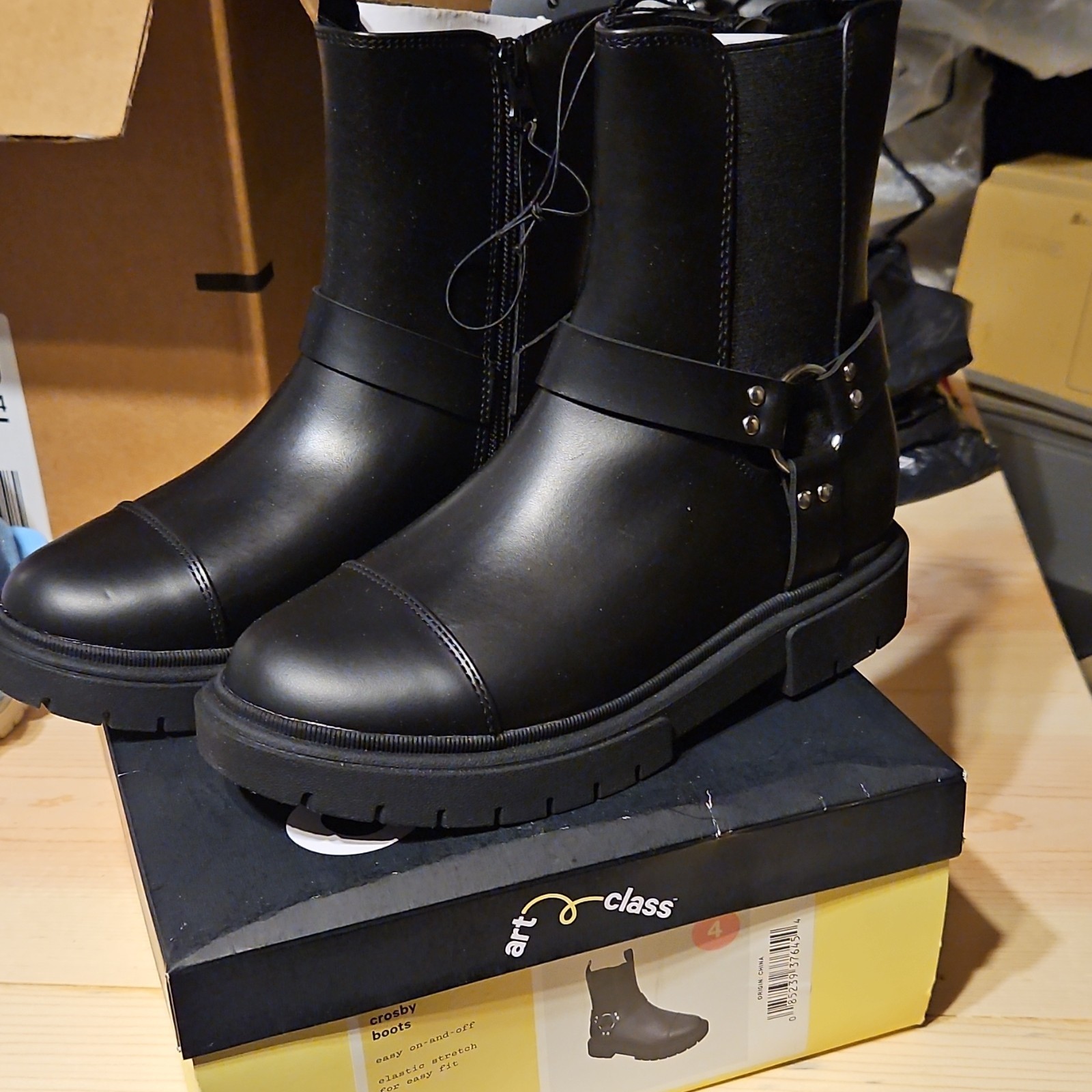 art class Crosby Black Ankle Bootie Zip Strap Studded Round Toe New in Box