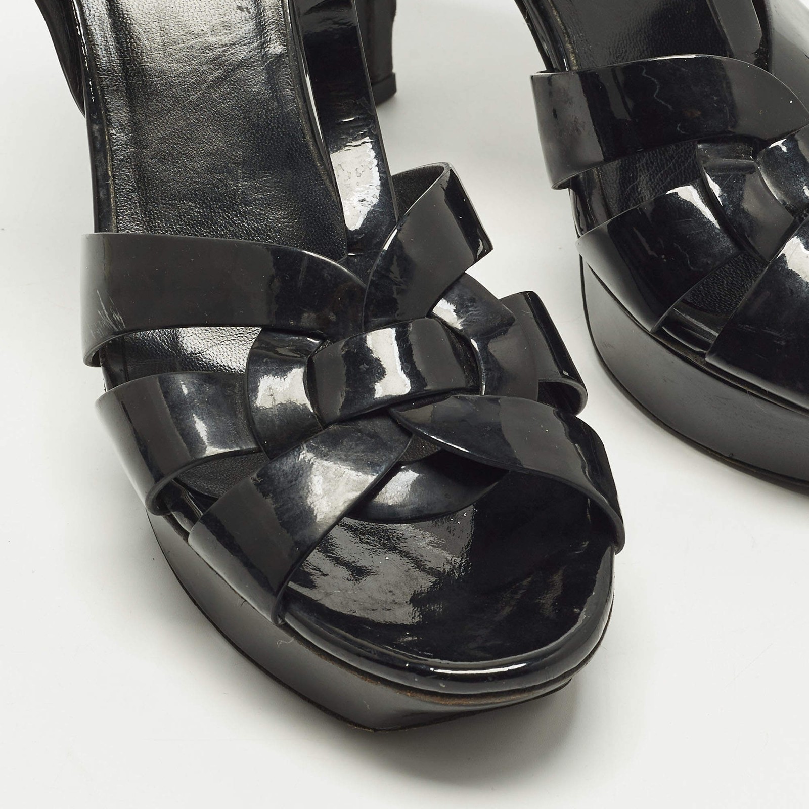 Saint Laurent Tribute Size 39 Black Patent Leather Platform Sandals