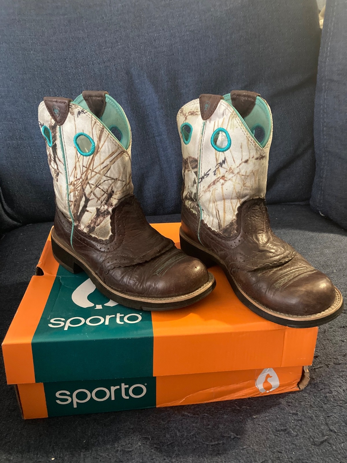 Ariat True Timber Fatboy Booties Snow Camo Leather Short Cowboy Boots Size 7B