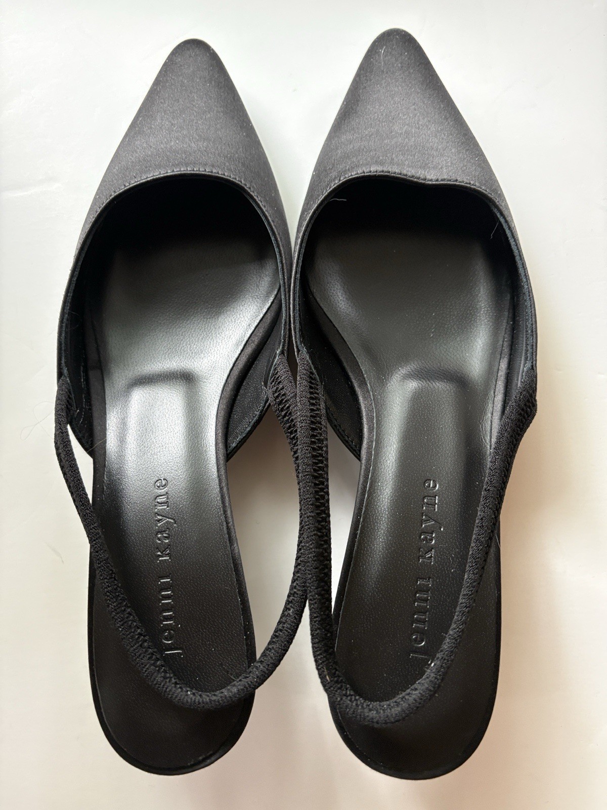 JENNI KAYNE Black Satin Kitten Heel Shoes Sandals 38 New No Box