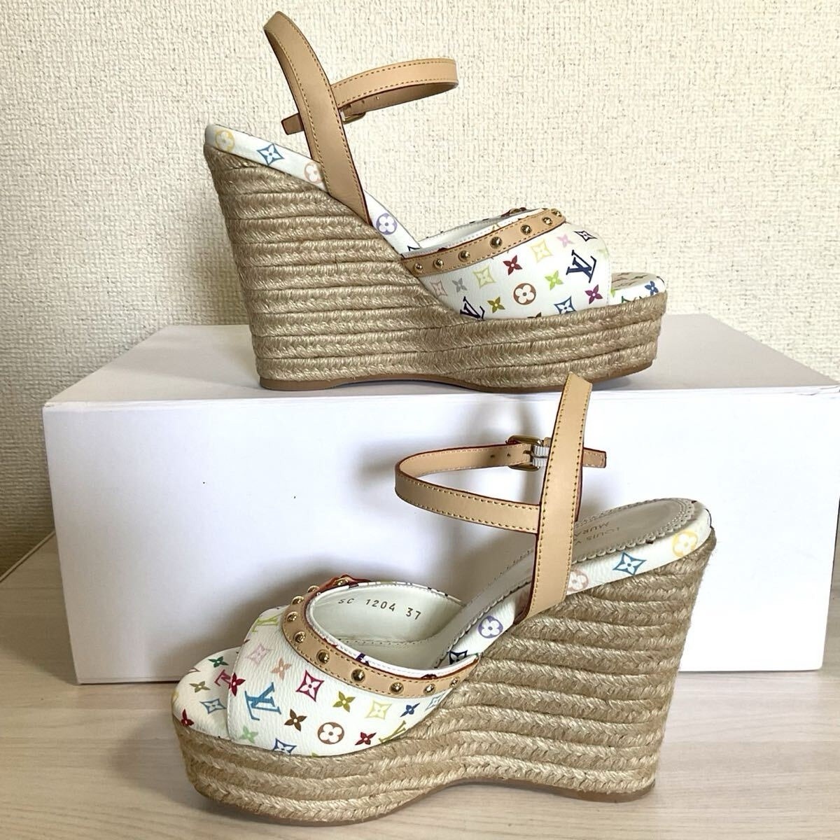 Rare Louis Vuitton Takashi Murakami Helios Sandals Monogram Multicolor 37 Heel