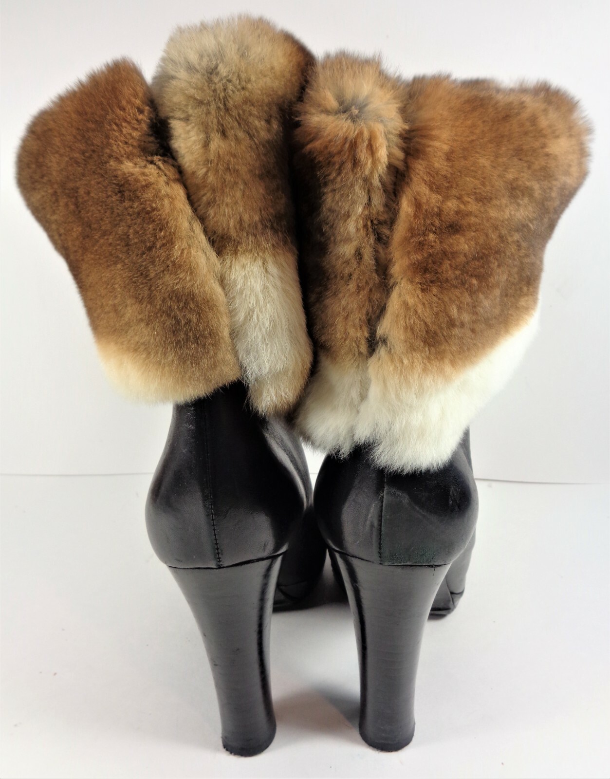 Nando Muzi women’s black leather fur booties EU 38 (US 7 1/2)