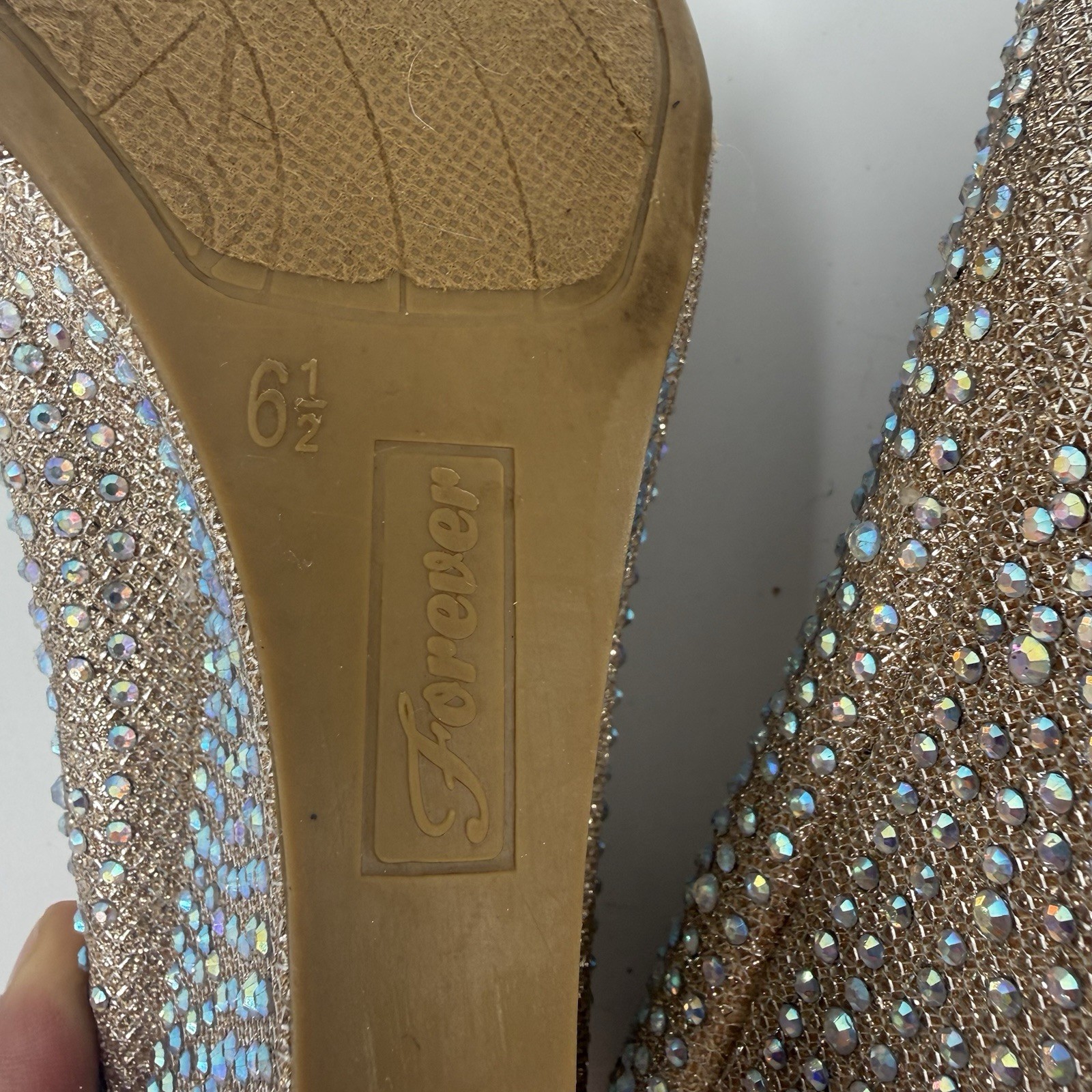 Forever Rhinestone Wedge Heels Gold Sparkle Pumps Womens 6.5