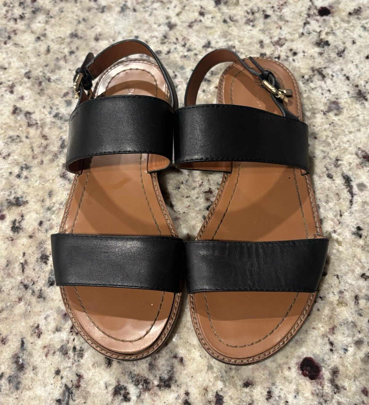 Coach Black Leather Strappy Gladiator Sandals Ankle Strap Buckle Logo Size 8