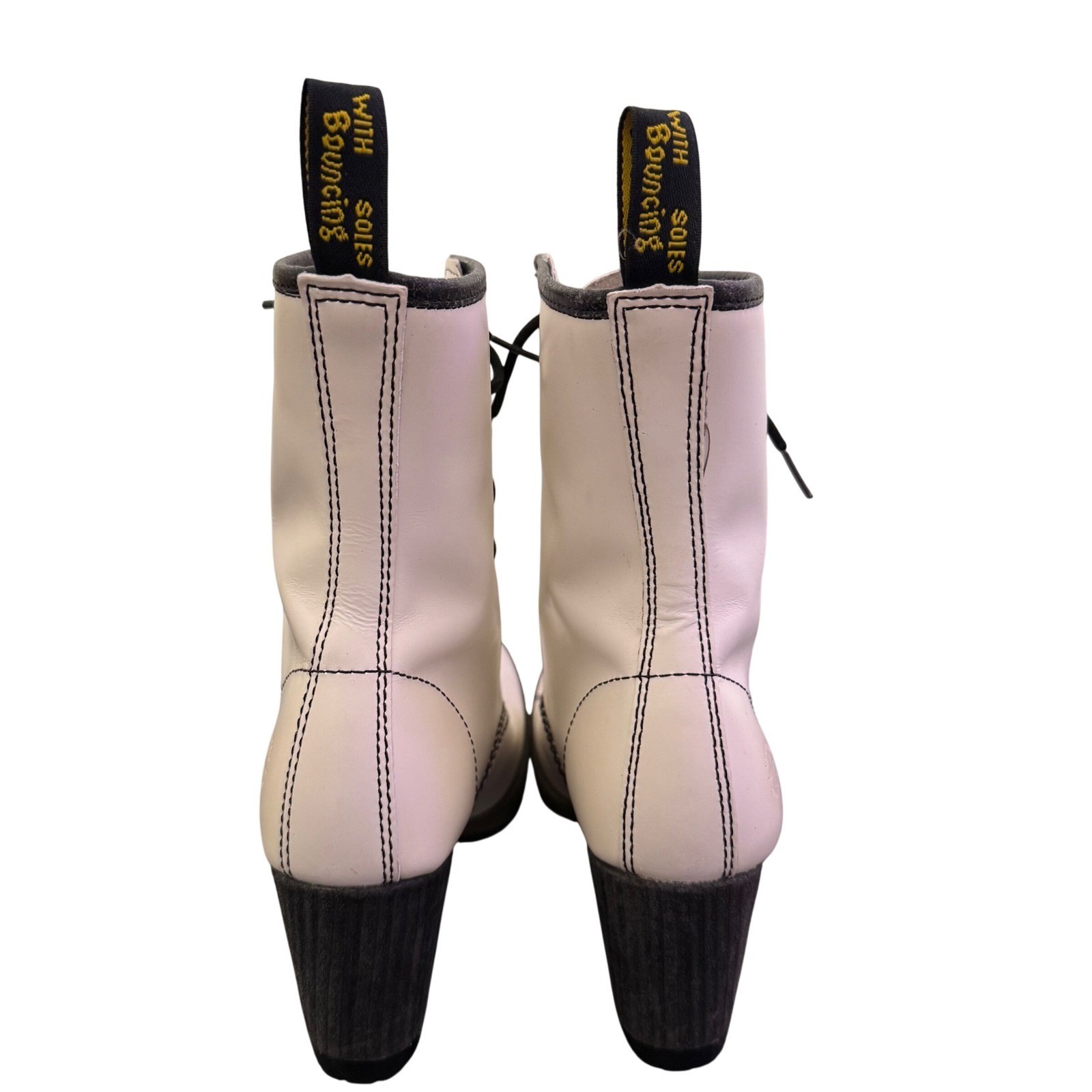 Dr Martens Darcie Heels White Leather Lace Up Boots Size 7 Statement Chunky