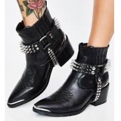 Dolls Kill Current Mood Studded Harness Moto Biker Western Ankle Boots Black 5/6