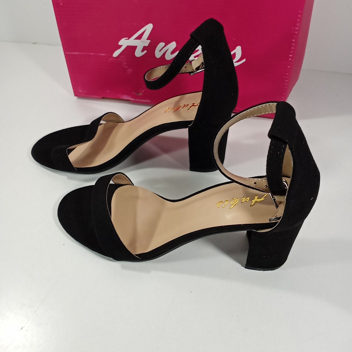 ANKIS Ankle Strap Chunky Low High Heel Dress Party Sandal Shoes Black 6 B
