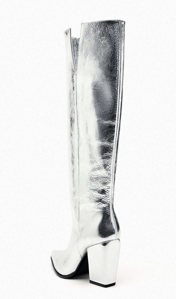ZARA Silver Metallic Leather Boots NEW WT NB Size 36 EU/ 6 USA