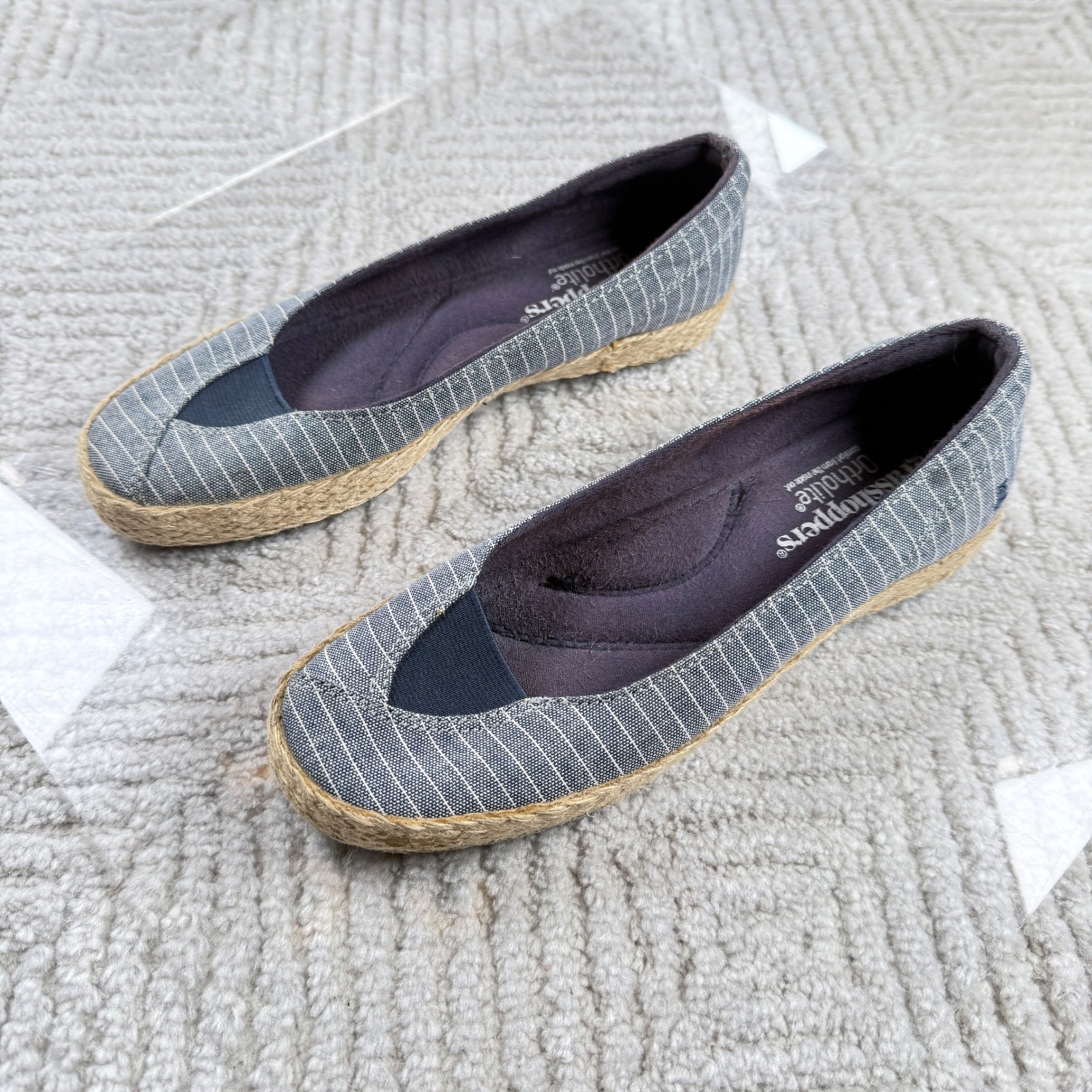Grasshoppers Espadrille Flats Womens 6 Striped Canvas Ortholite Summer SlipOn