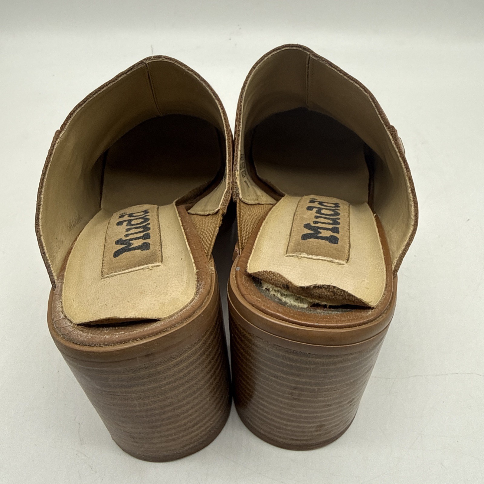 Mudd Mules 7M Brown Leather Square Toe Clogs Slide Chunky Platform Heels 90s Y2K