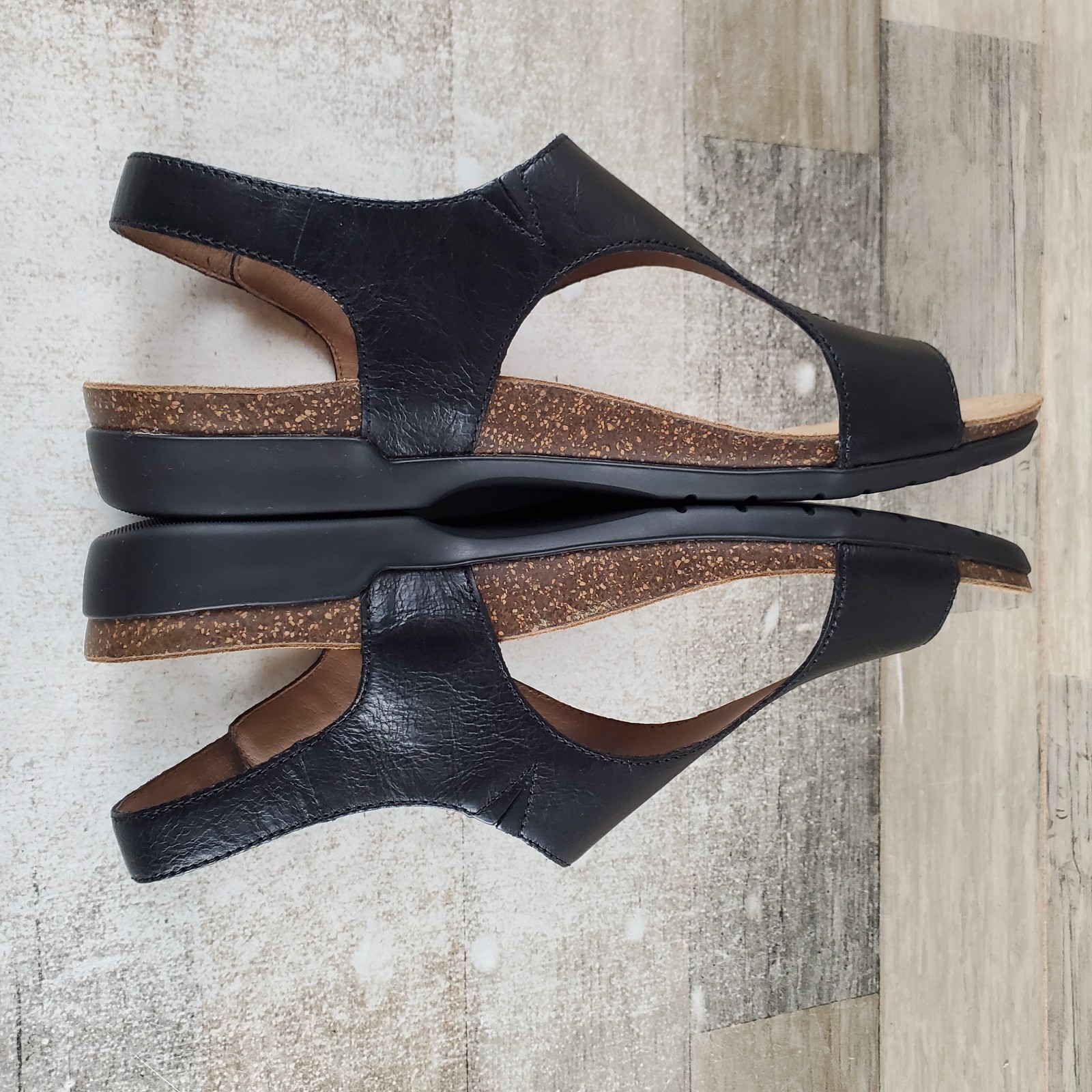 Dansko Reece Womens Sandal Sz 12.5 – 13 Black Waxy Burnished Leather Hook & Loop