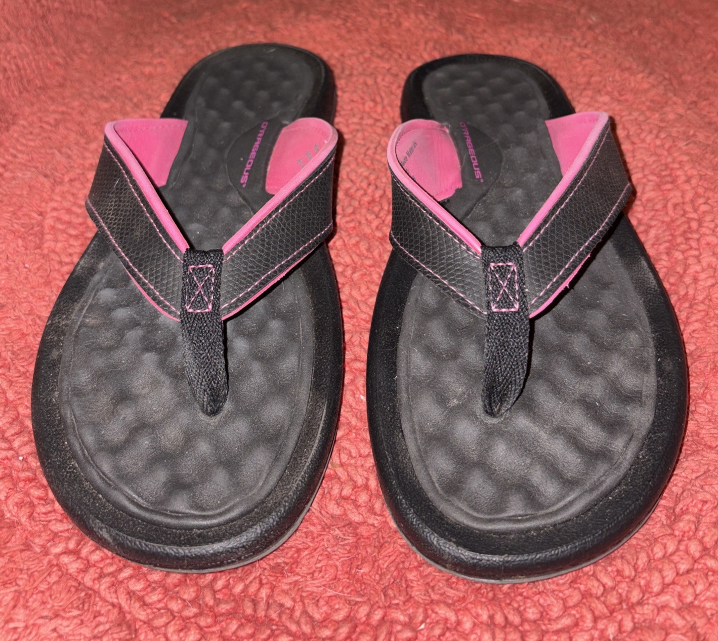O’Rageous Women’s EVA Foam Padded Flip Flops Black Pink Trim Thong Sandal Sz 9 M