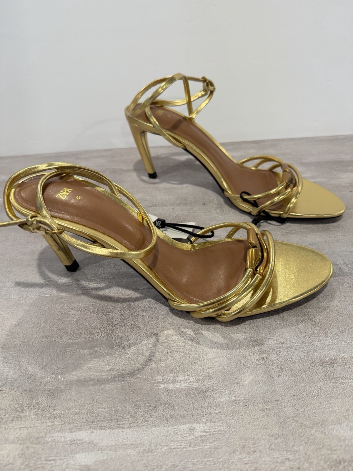 Zara Gold Metallic Heeled Sandals AIRFIT New With Tags Size 40 US 9