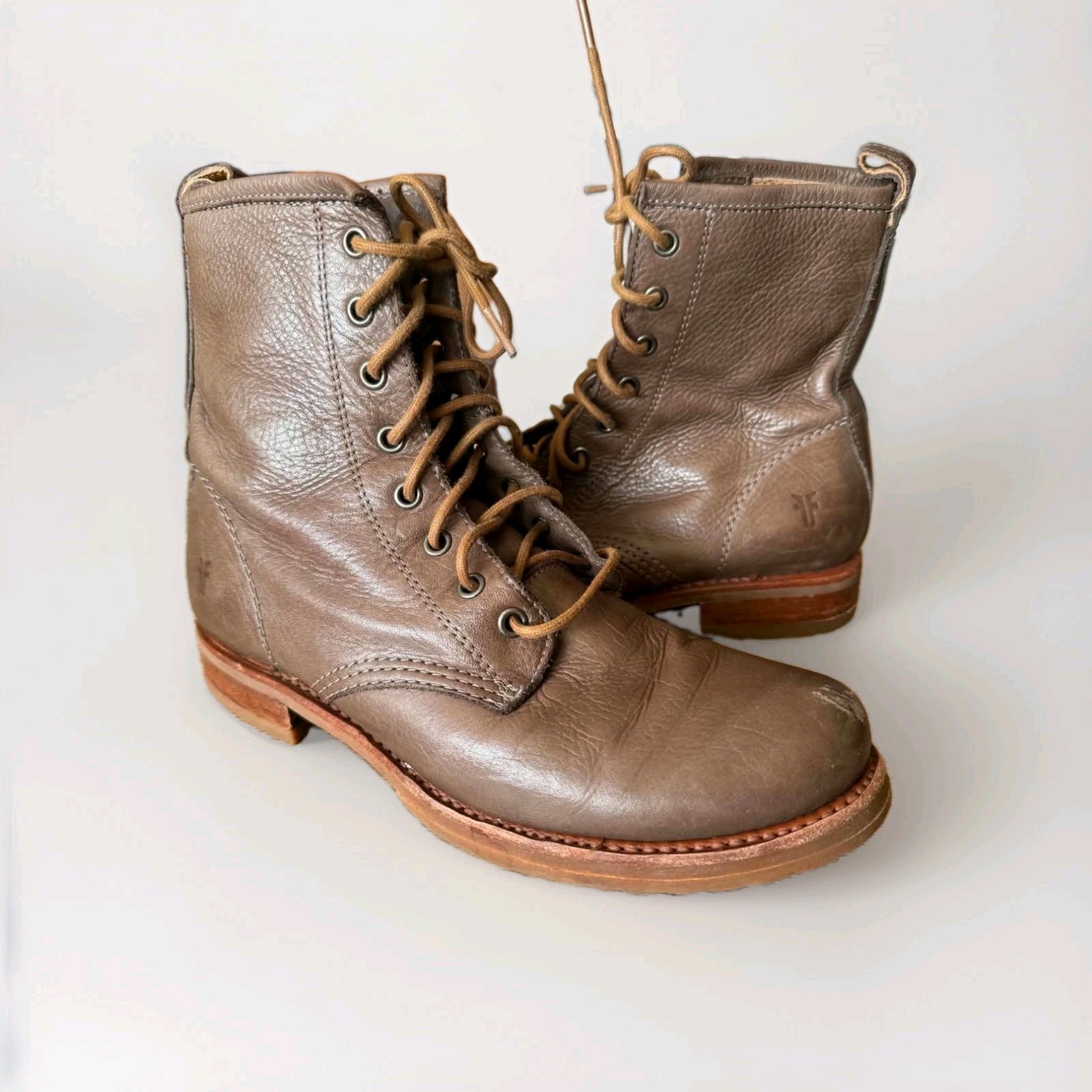 Frye Boots Brown Leather Veronica Flex Combat Grunge Punk Bootie Sz 8.5 B