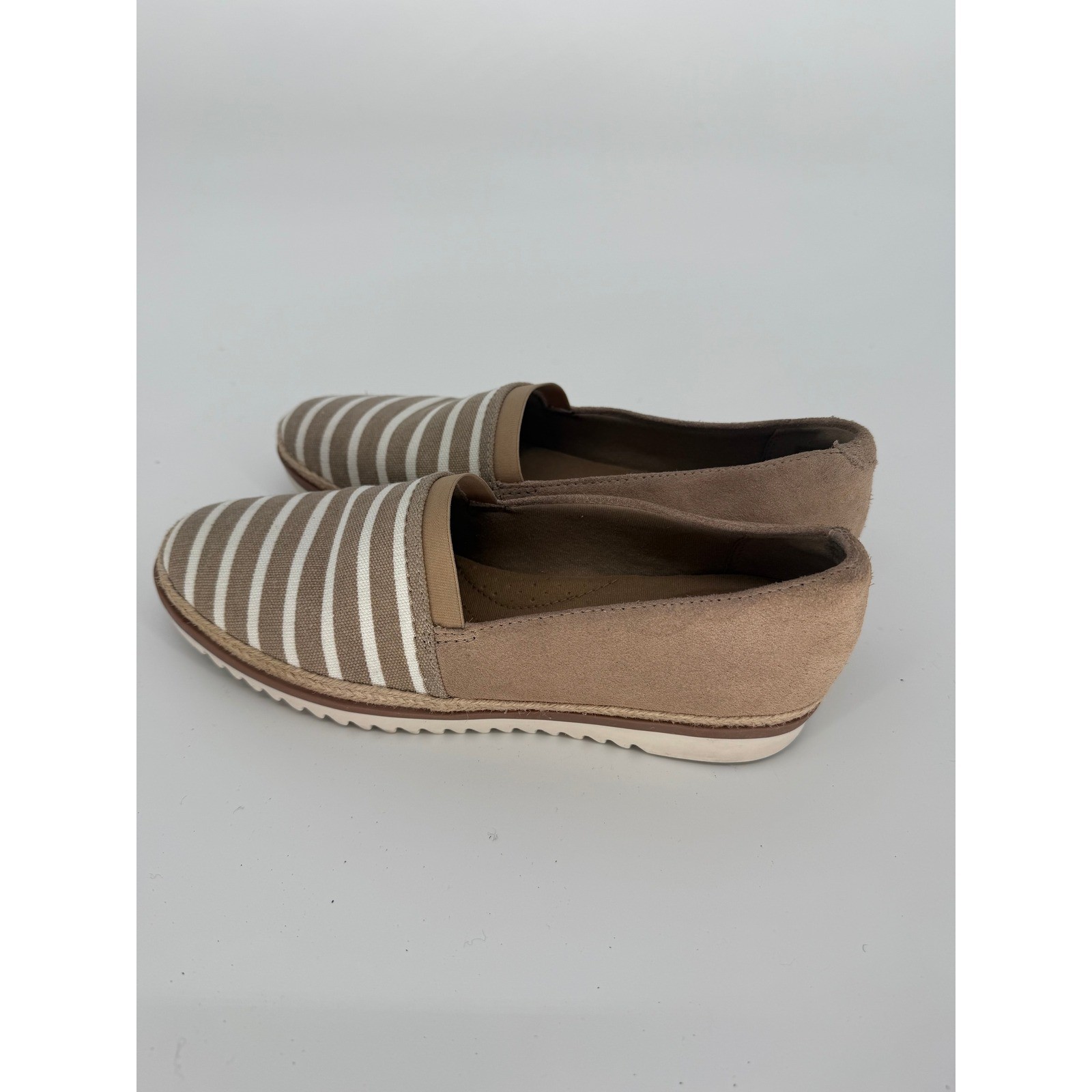 Clarks Collection Ultimate Comfort Striped Canvas Suede Slip On Loafers Tan 8.5W