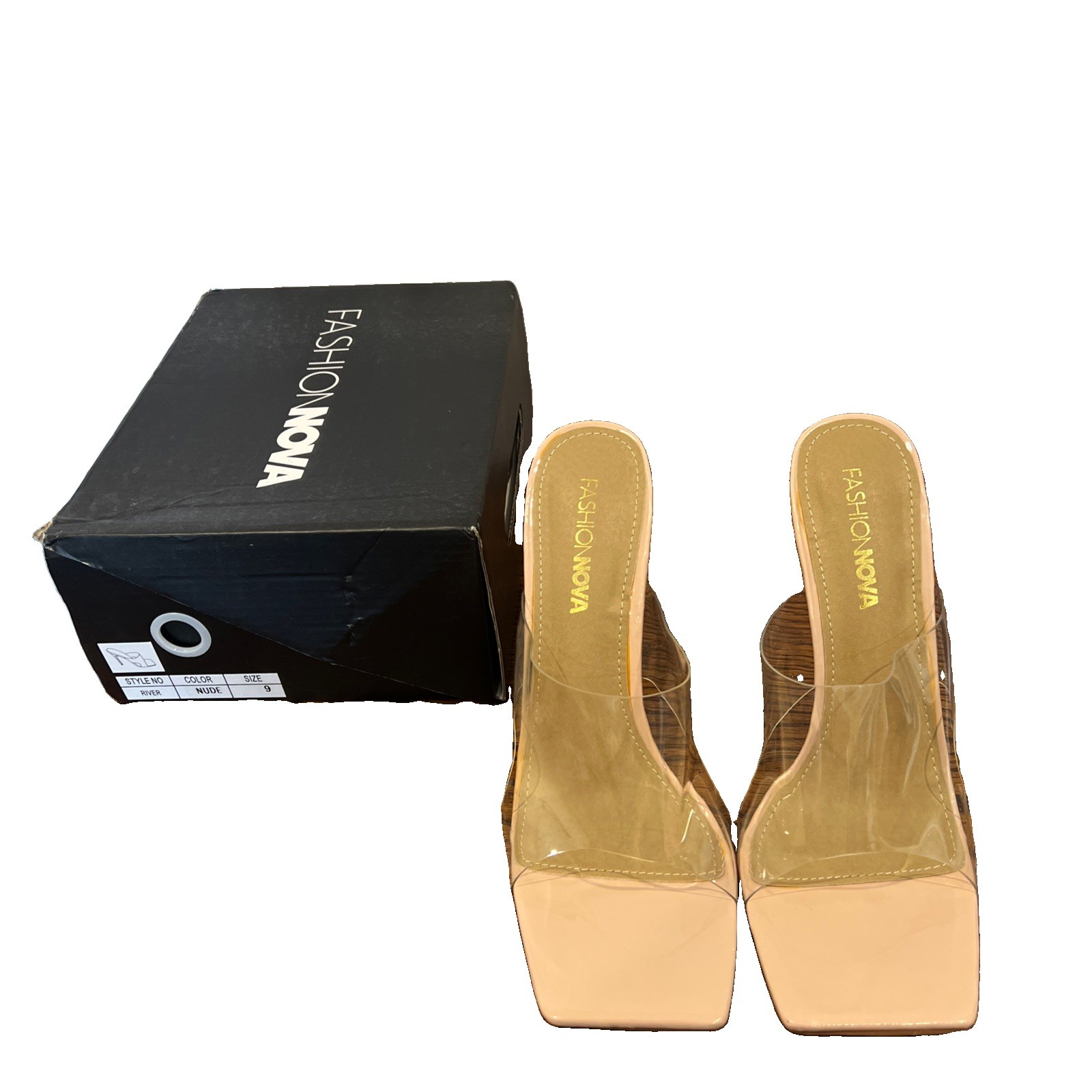 Fashion Nova Women’s Nude Clear Stiletto Square Toe Mule Heels 9 New