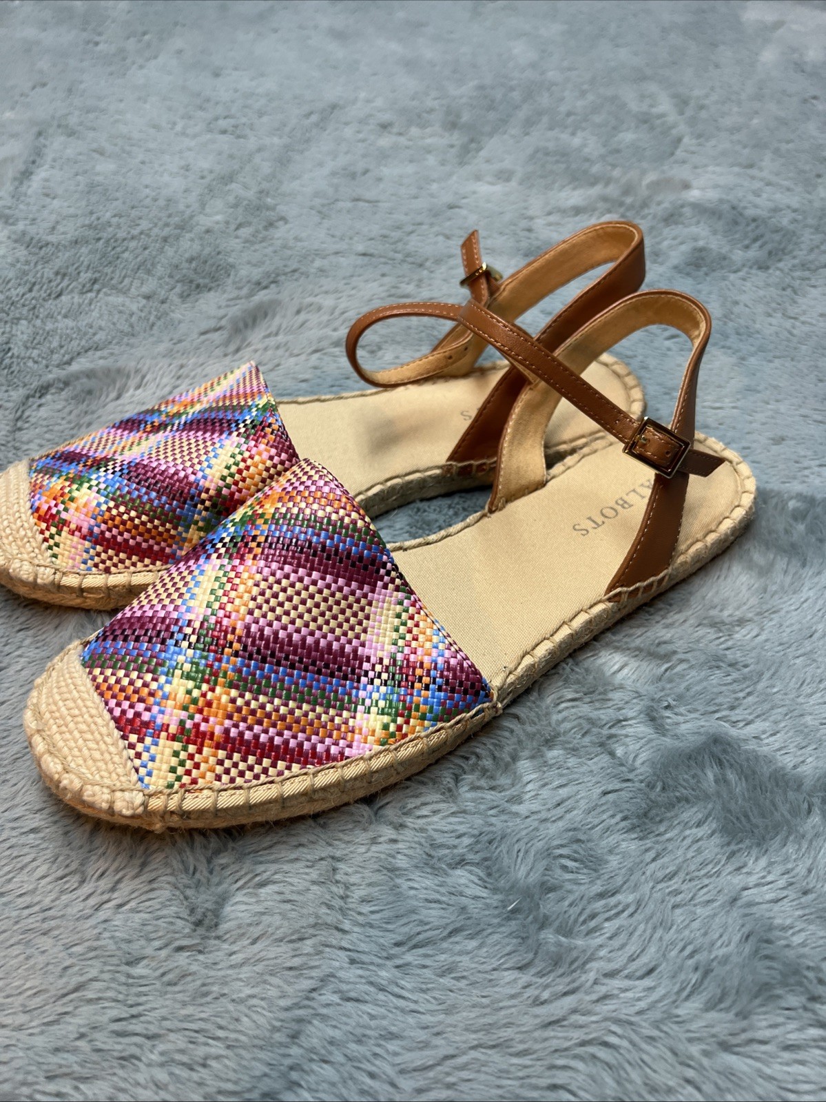 TALBOTS Espadrilles IZZY D’ORSAY Closed Toe Ankle Strap Woven Madras Flats S 8