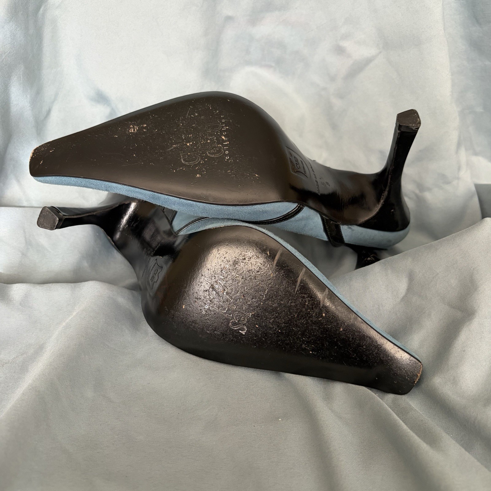 Charles David Vintage Heels Blue Suede Black Leather Slingback Sz 5.5 Classy