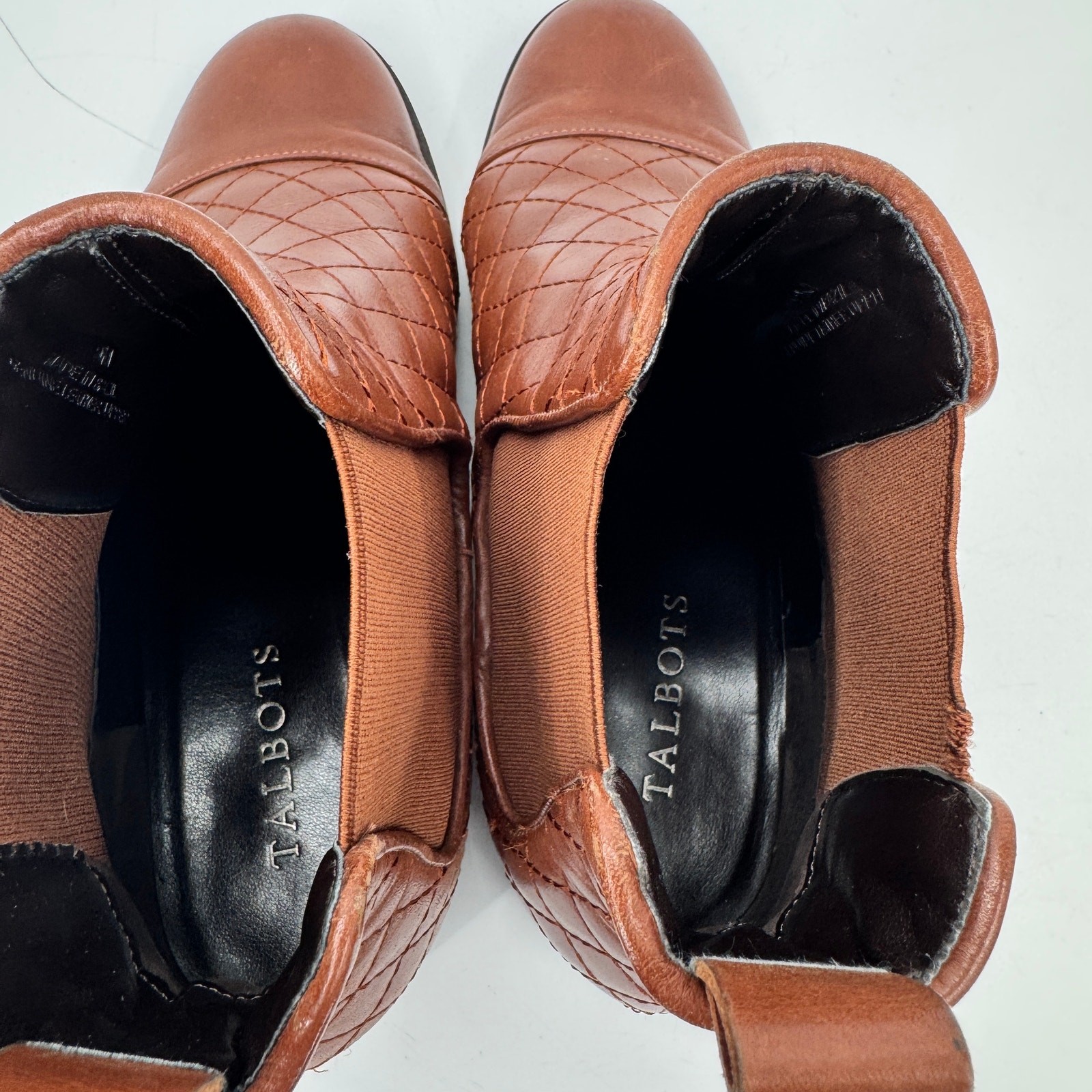 Talbots Leather Bootie Womens 9 M Brown Quilted Tish Soft Nappa Slip On Classic