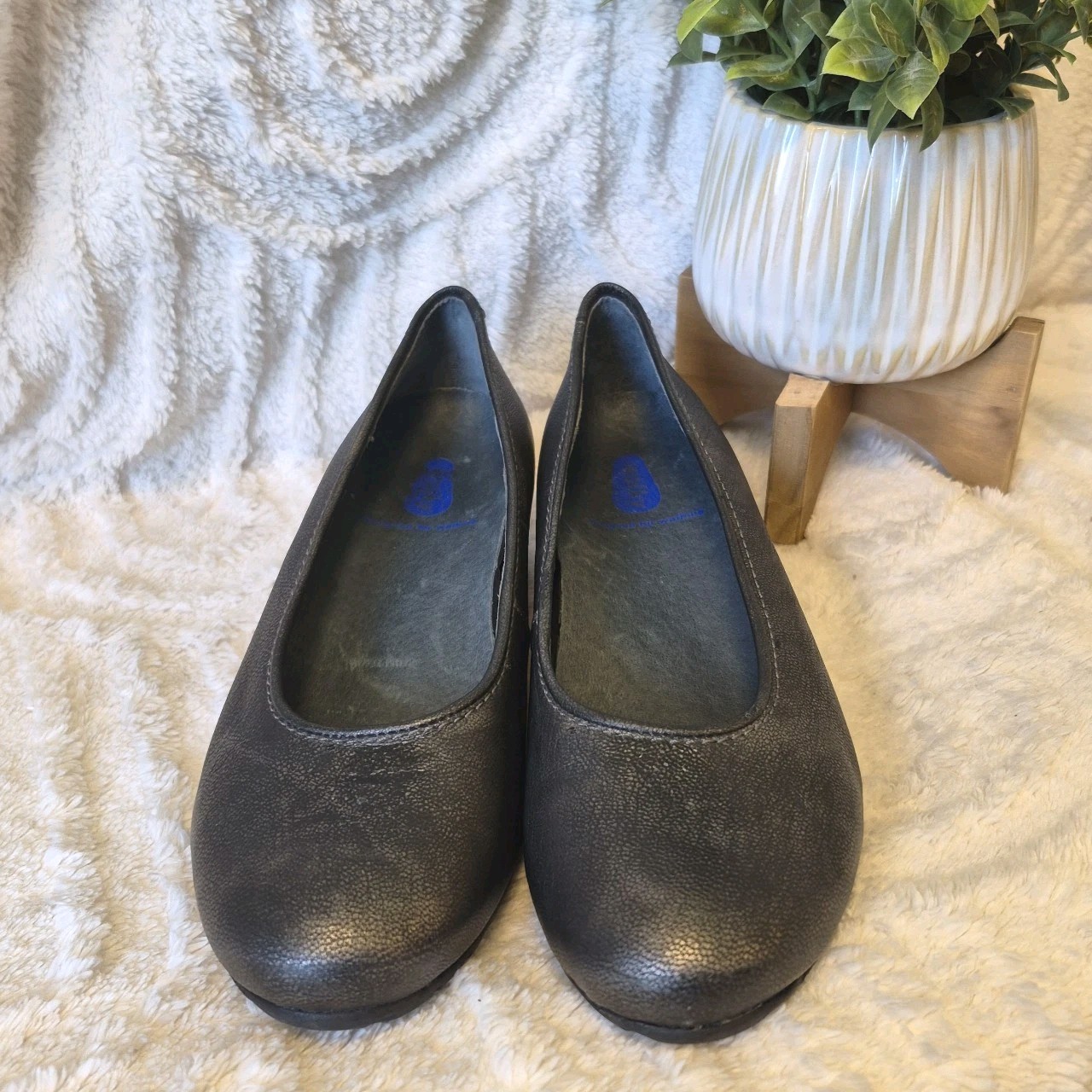 Wolky Valentine Ballet Flats Slip-on Shoes Hidden Wedge Metallic Grey Sz 10.5