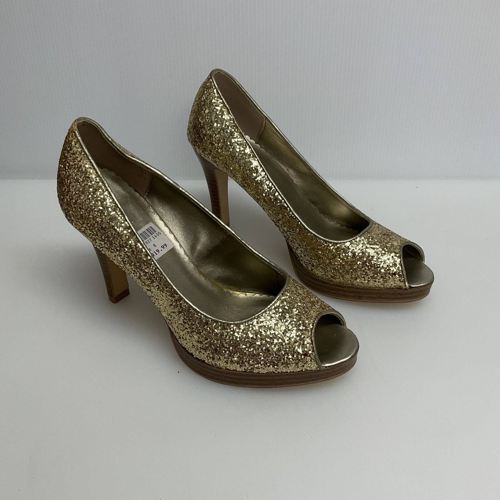 FIONI sz 8 Peep Toe Sparkle Gold Glitter Platform Cocktail Party Heels