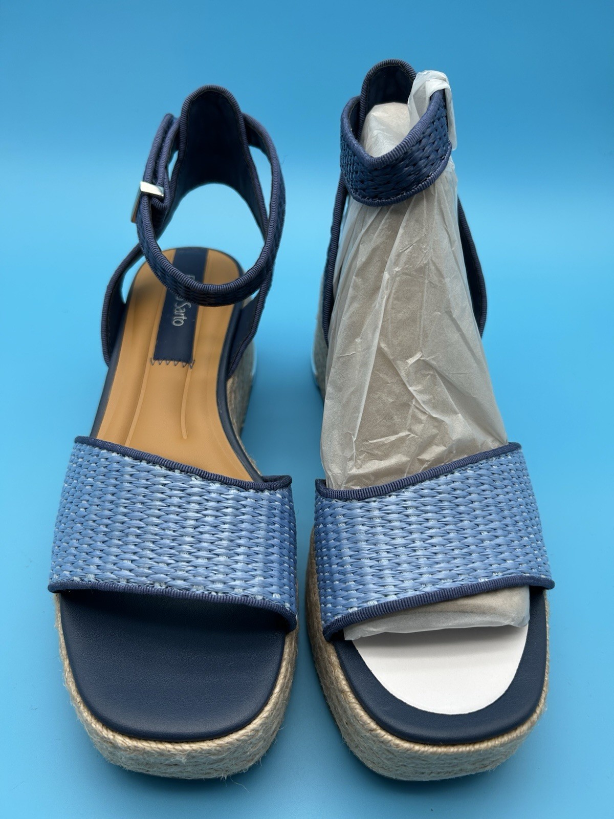 Franco Sarto Tiffany2 Blue Platform Espadrille Sandals Ankle Strap Wedge NIB