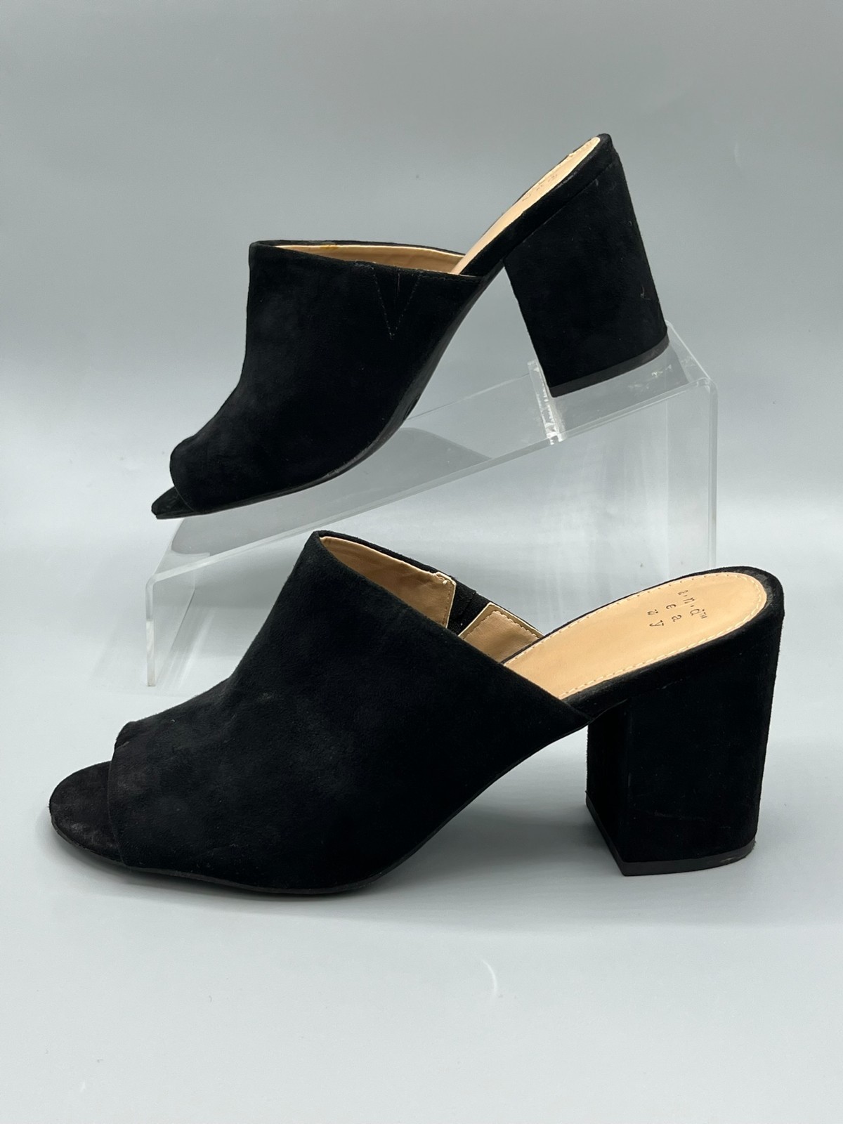 A New Day Black Mule Heels Womens Size 8 Slide 3.5in Heels Faux Suede Slip On