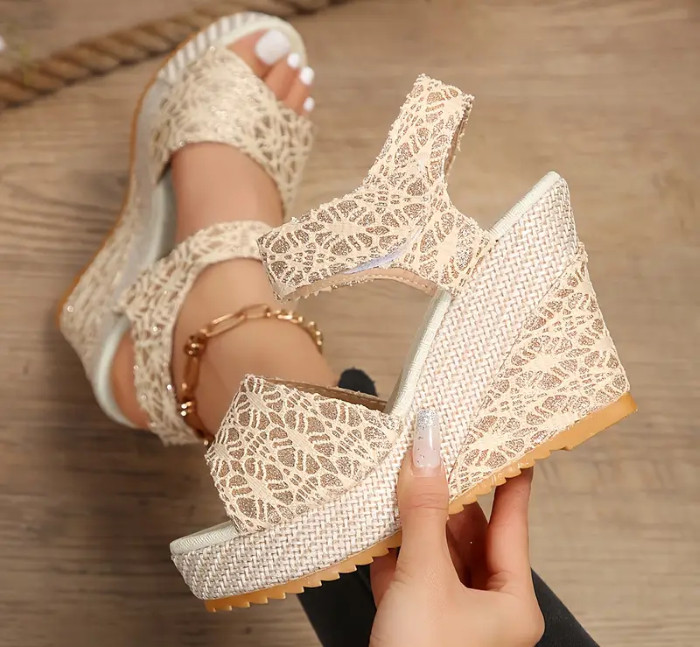 Ladies Platform Summer Espadilles Wedge Sandal Design Ivory US SIZE 8.5 EUR 41