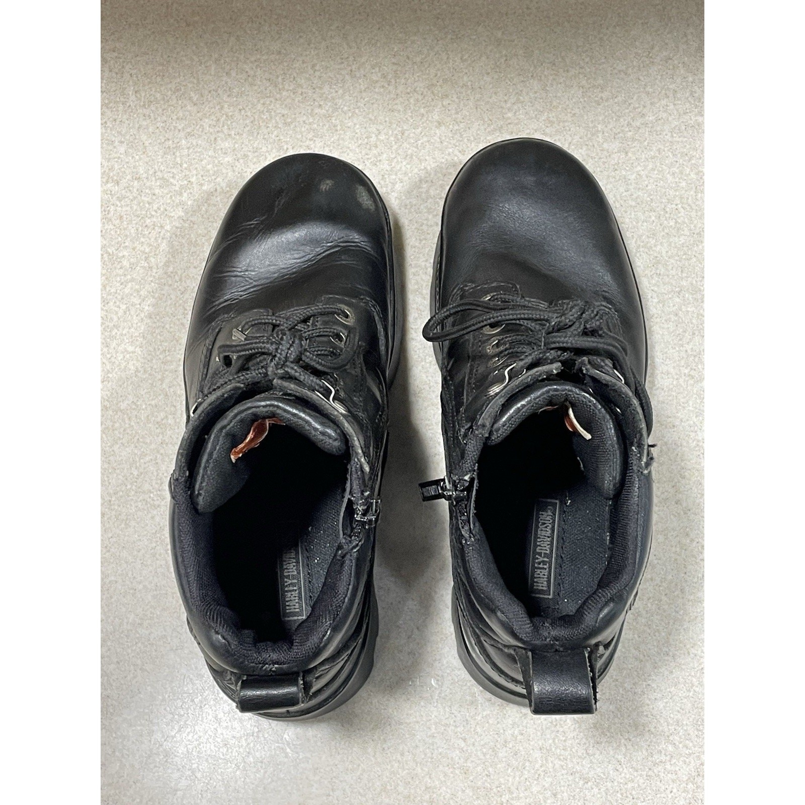 Men’s Harley Davidson Black Leather Motorcycle Boots-Left Boot Sz 8 Right Sz 8.5