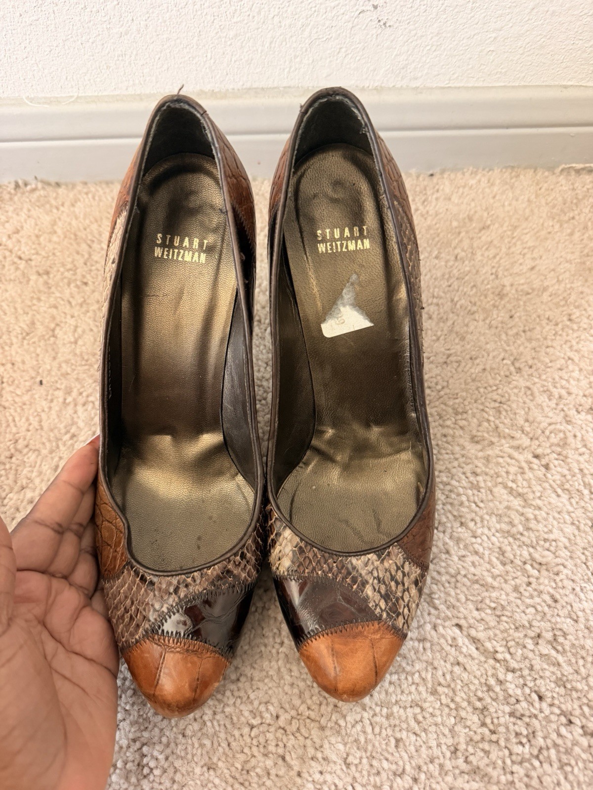Out of style vintage snakeskin patchwork designer heels MSRP $495 size 10W