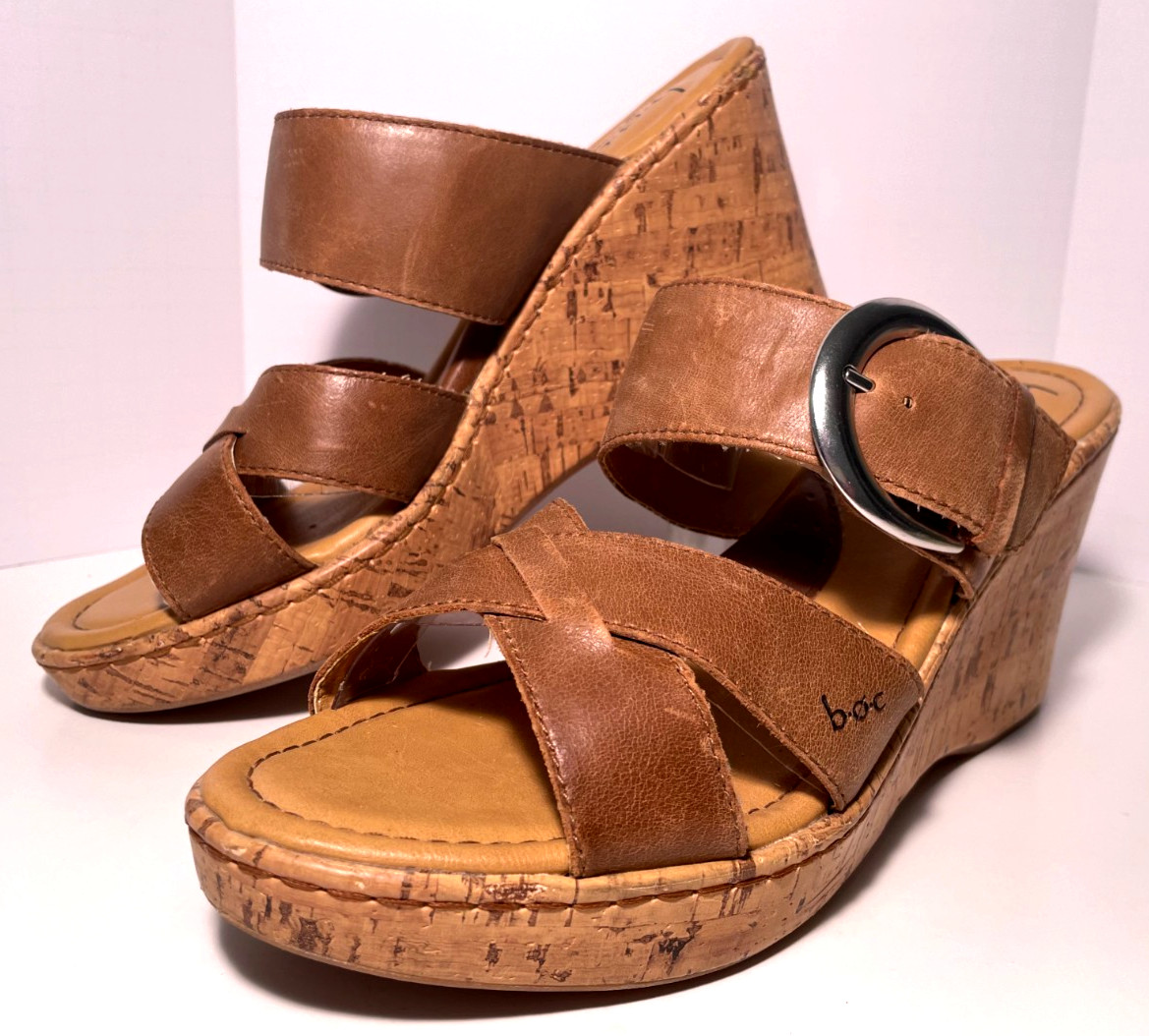 Born boc Women’s Sandals Brown Leather Size 10M US Boho Cork Wedge 3.75 in. heel