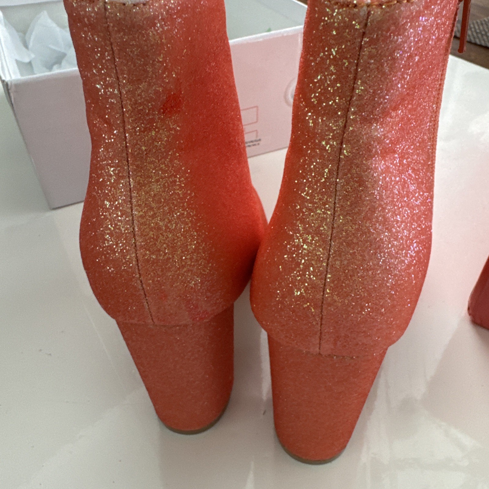 Allegra Orange Sparkle Booties Boots 8 NIB High Block Heel 3”