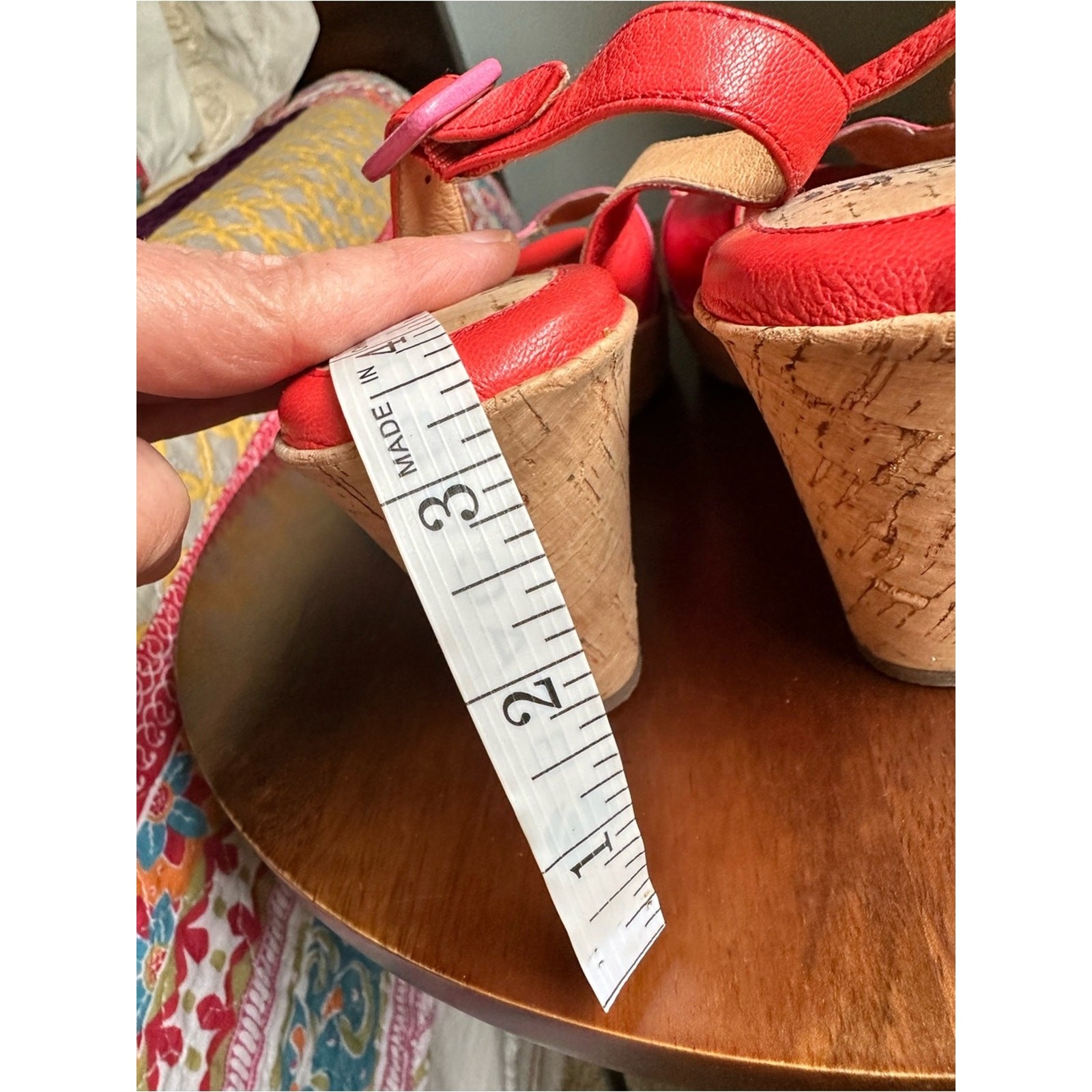 Sofft Ordelia Leather Cork Wedge Sandals Peep Toe Pink Orange Size 8M