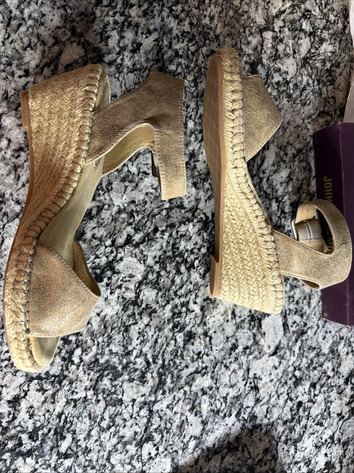 Johnston & Murphy Angela Espadrille Wedge Gold Metalic Suede Sandal 8.5 M