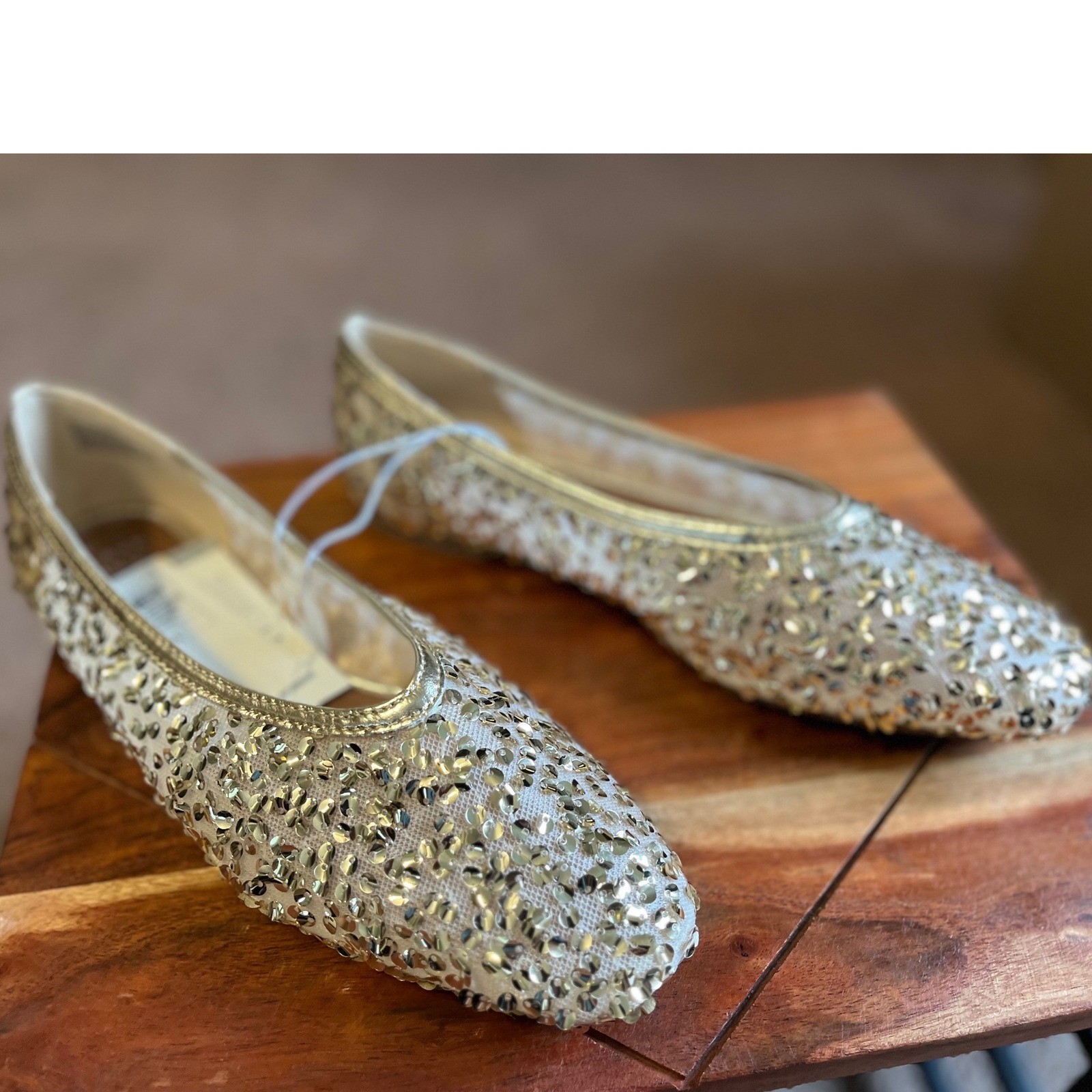 A New Day Womens Gold Sequin Ballet Flats Memory Foam Size 10 Sparkly Glam Shoes