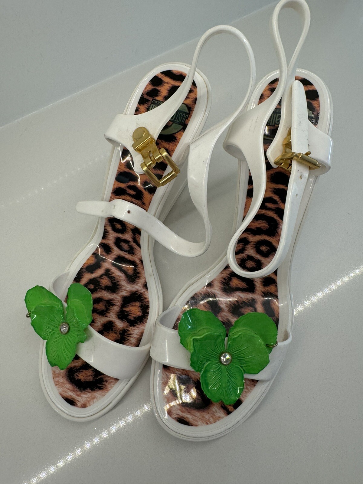 JUST CAVALLI jelly sandals Off White Wedge beach jelly JC logo summer SZ 38/us7