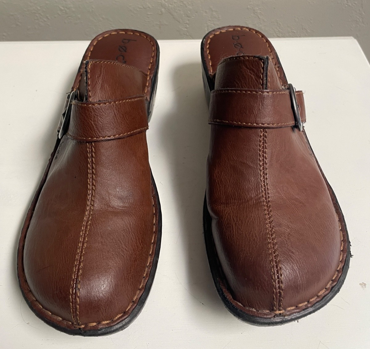 BOC Womens 9m Chocolate Brown Buckle Man Made Leather Clogs/Mules