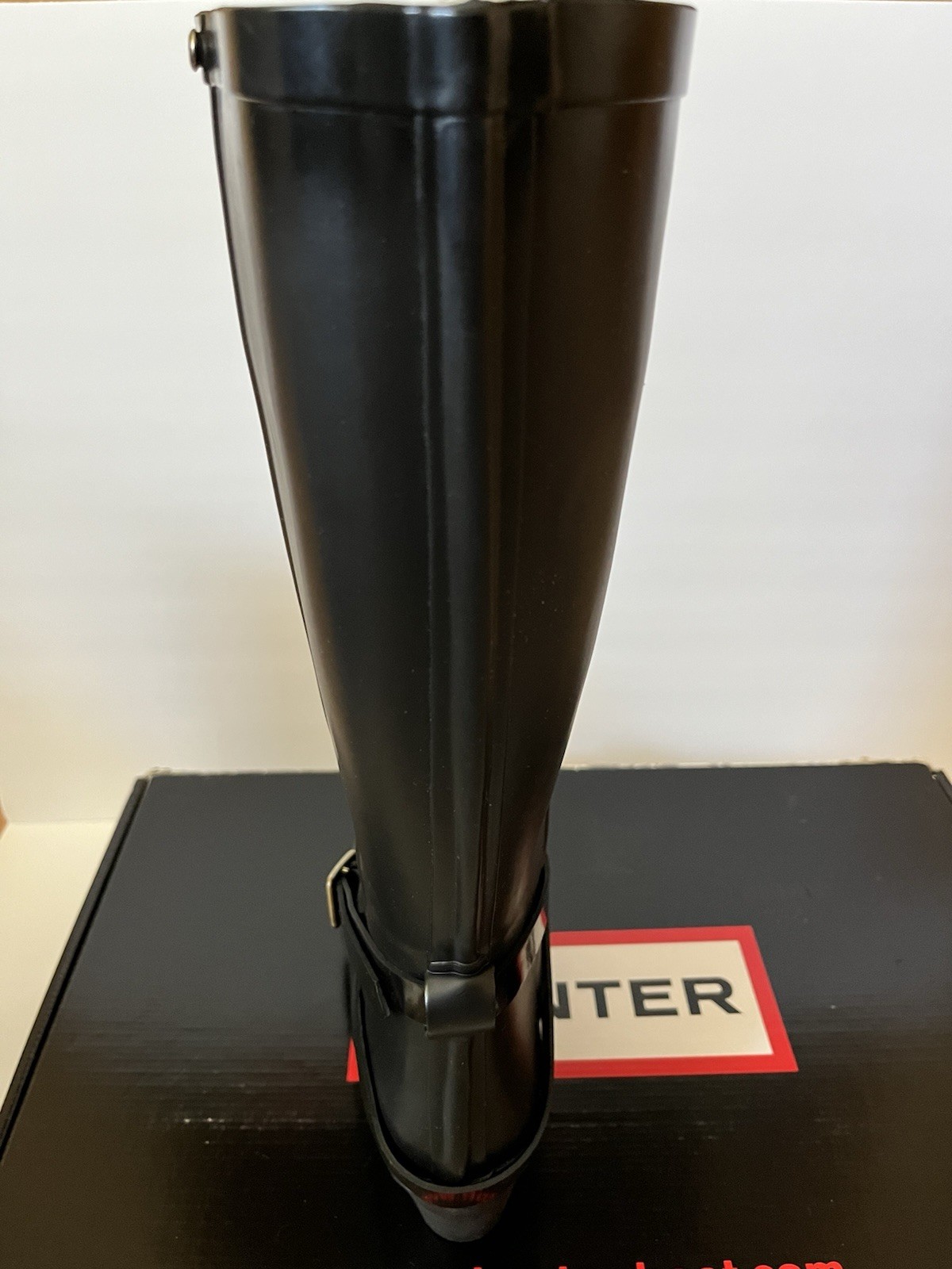 Hunter Andora Black Rain Boots Womens 7 Tall Wedge Heel Buckle Waterproof 23954