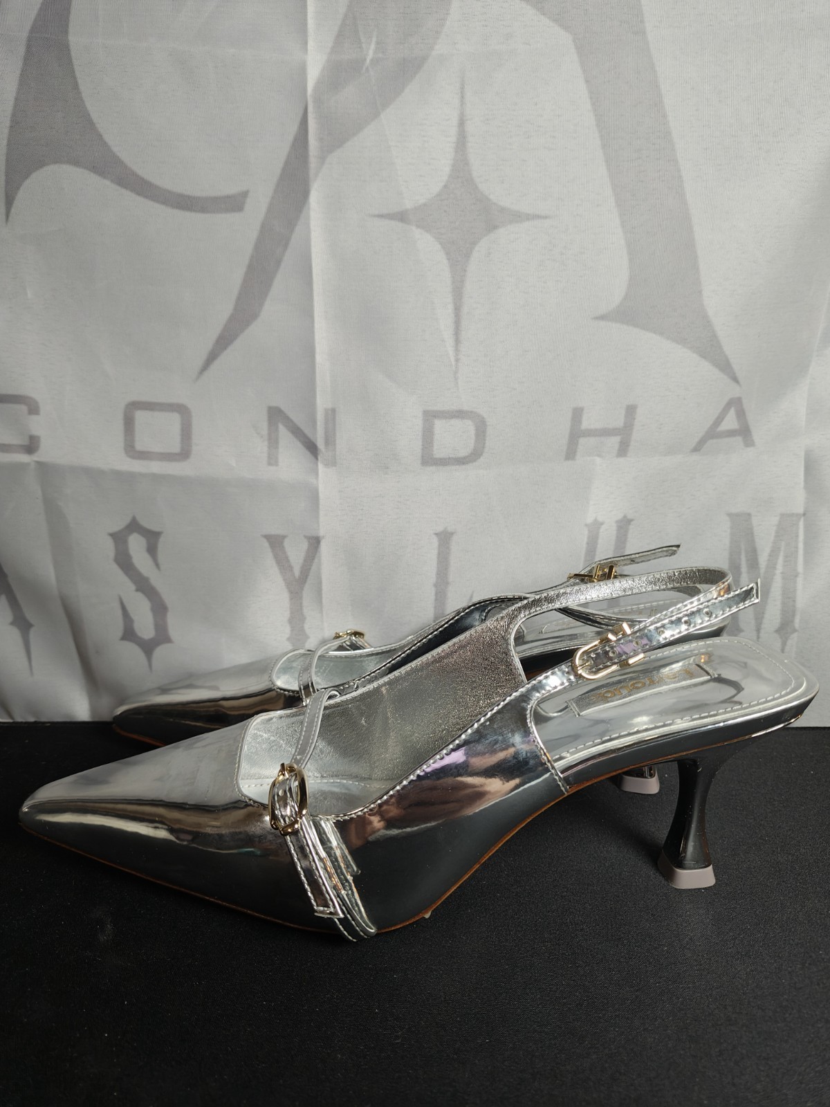 LARROUDE Women’s 9 Ines Pump In Silver Specchio New $350 Mirror Synthetic