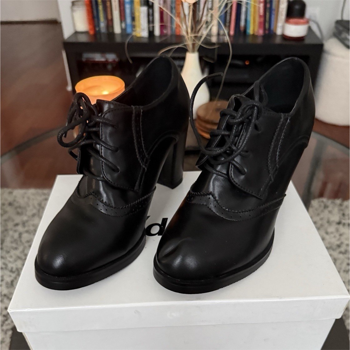 Odema Lace Up Heeled Oxfords Women EU 37 US 6.5 Black Chunky Heel Shoes