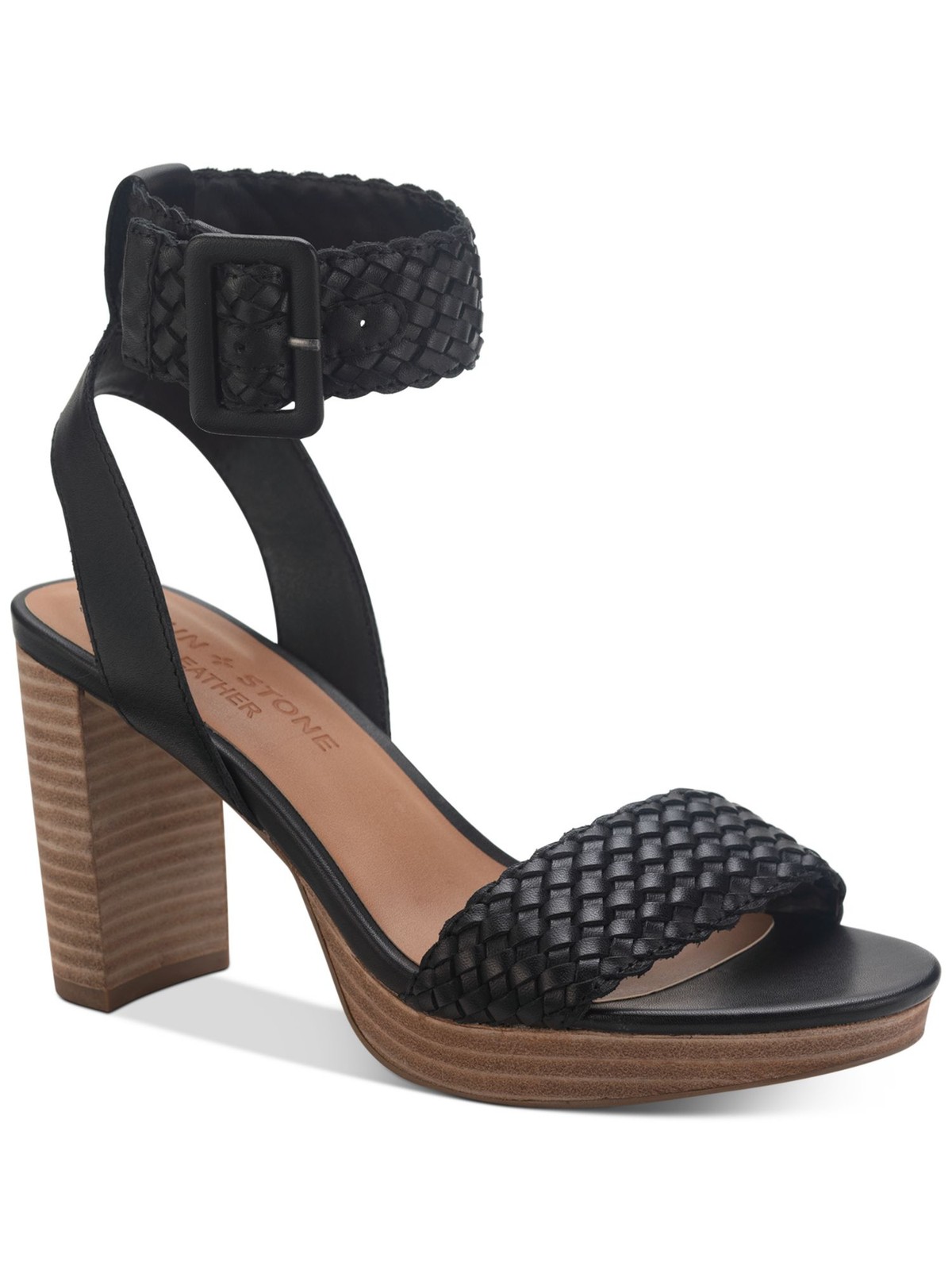 SUN STONE Womens Black 0.5″ Platform Stefani Leather Sandals Shoes 7.5 M