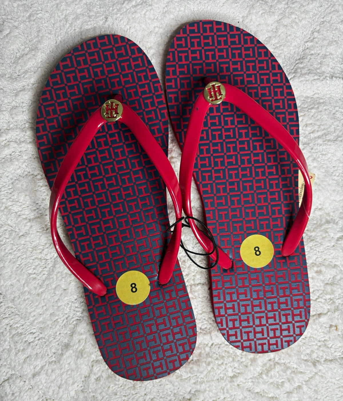 Tommy Hilfiger Women’s Red/Blue Logo Flip Flop Sandals Rubber Upper Size 8