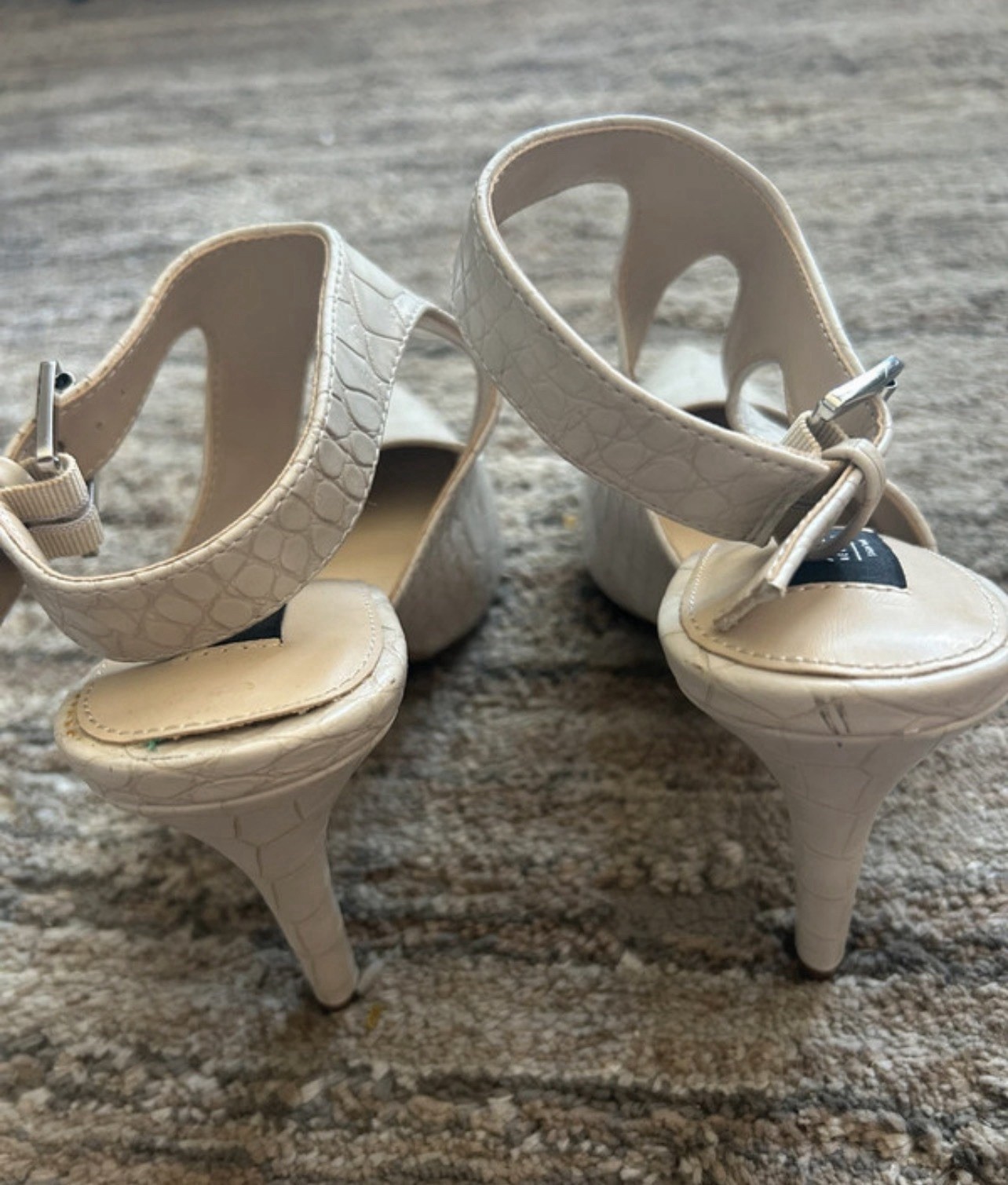 Jones New York Beige Leather Croc Embossed Pointed Toe Slingback Heels US 7.5