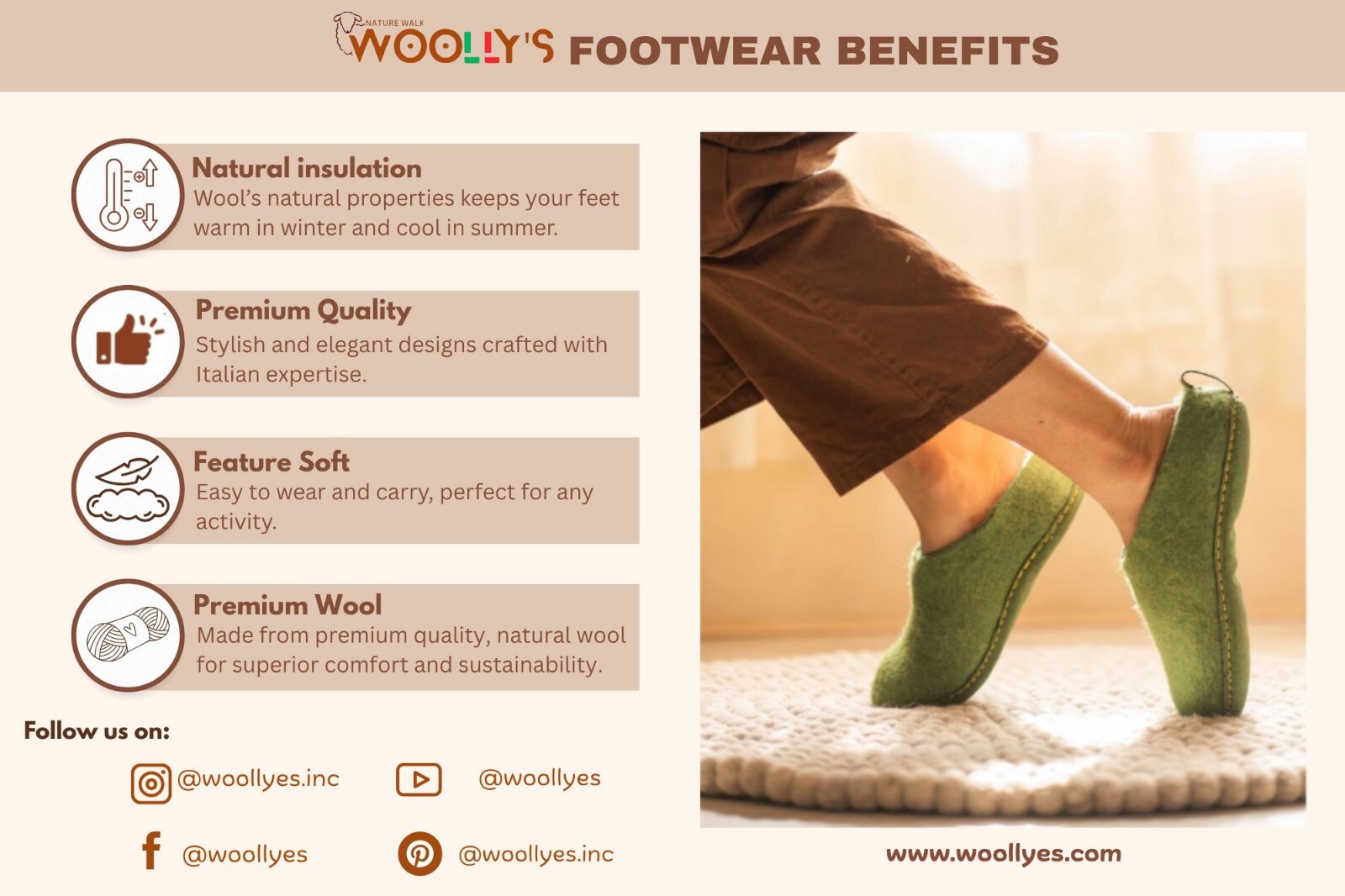 Woollyes Indoor Open Heel Slippers –Green | Pure New Zealand Wool | Leather Sole