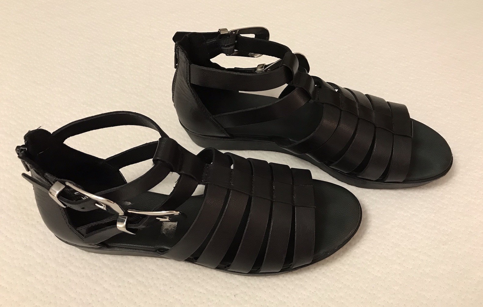 Vagabond Strappy Gladiator Sandals Women 8.5 Black Silver Buckles Heel Zip Boho