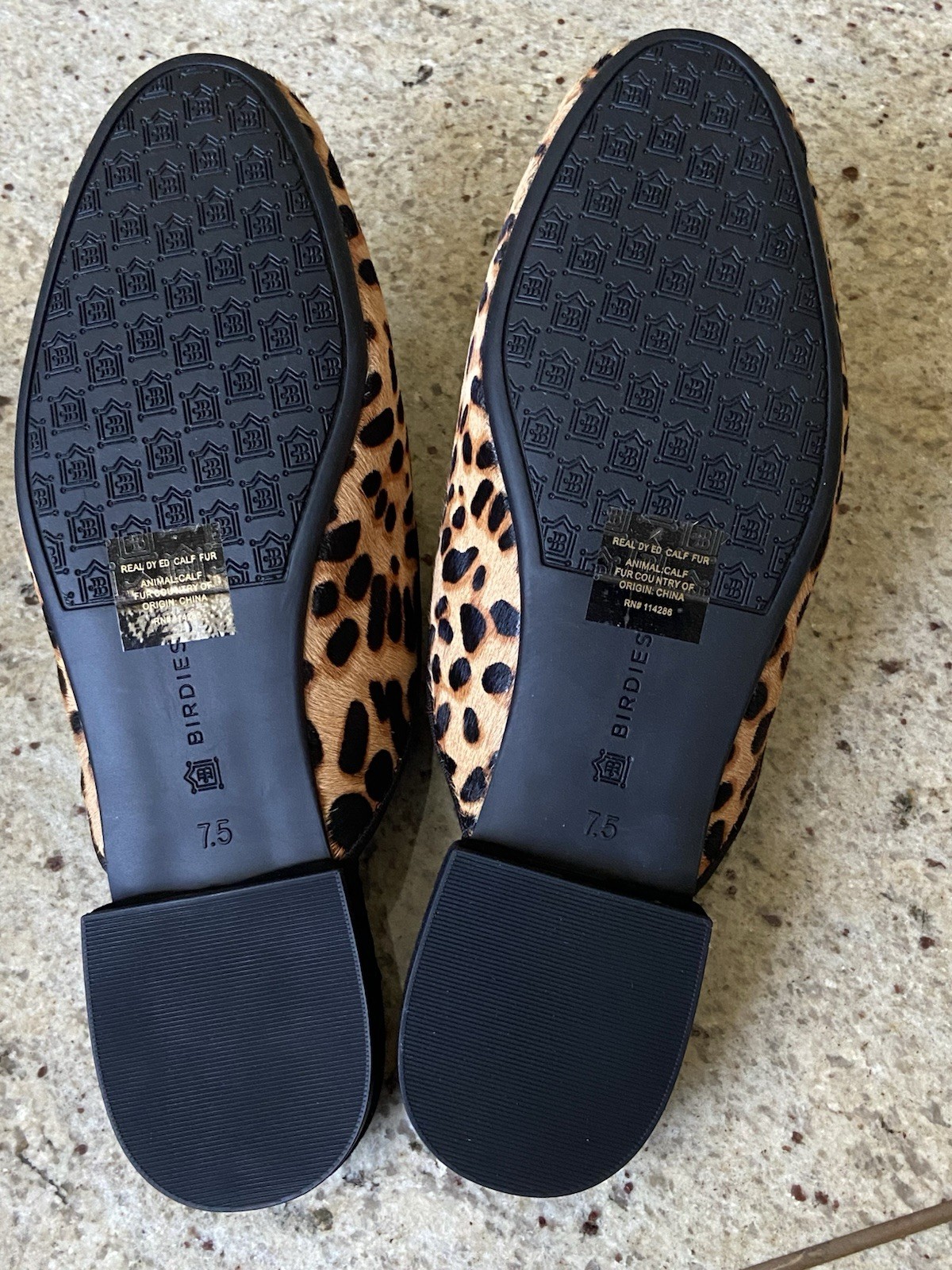 NEW Birdies Quilted Cushioned Calf Hair Animal Print Slip-On mule Tan/Black 7.5