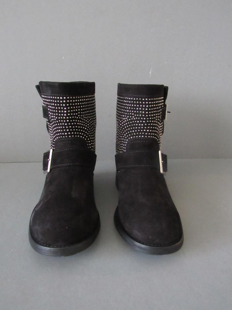 AUTHENTIC VINTAGE JIMMY CHOO NEW 36 BLACK SUEDE STUDDED BIKER ANKLE BOOTS NIB