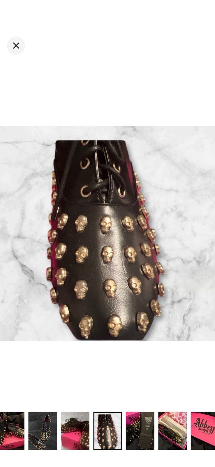 Abbey Dawn Women’s Black Studded Skull Accents Lace-Up Flats Black/Gold Size 8