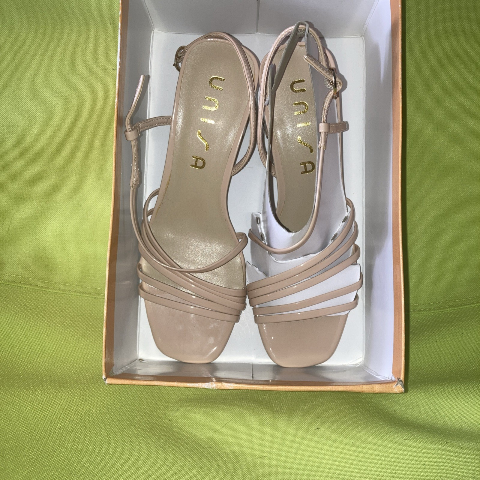 Unisa Women’s Vegan Leather Sandals Size 7M Pink Nude Color Buckle Straps Heel