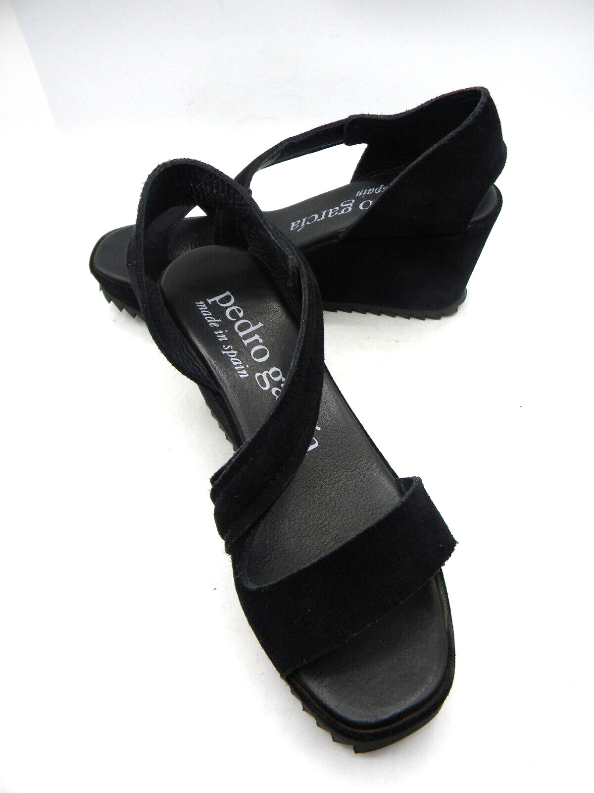PEDRO GARCIA Fineta Black Nubuck Peep Toe Wedge Heel Sandal EU 36 RP595 WO